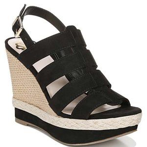 NIB Fergalicious by Fergie Black Jute-Sole Violet Wedge Sandal